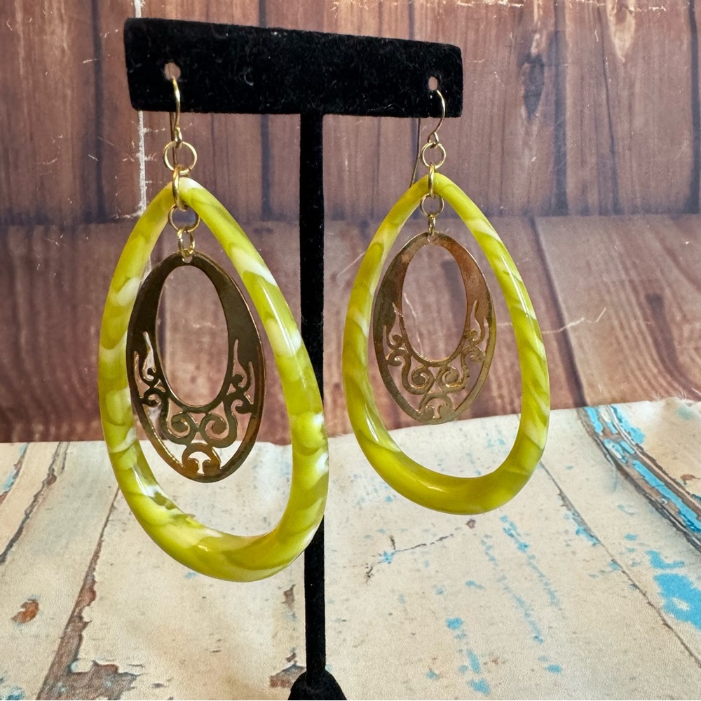 Women’s Double Hoop Earring Teardrop Dangle Earrings Green